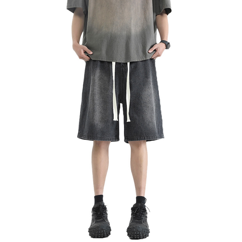 Men's summer trendy light-colored retro straight-leg pants, jeans, American loose pants, men's casual capri pants Item Picture