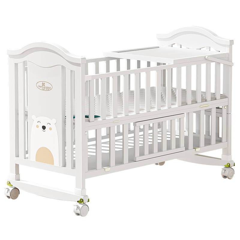 Solid wood European-style movable baby bed, multi-functional cradle for newborns, children's spliced large bed Application Scenario