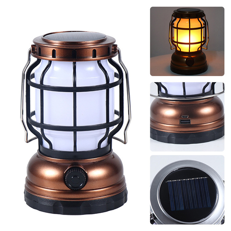 New in-stock LED solar camping lamp, USB charging outdoor camping lamp, household emergency portable lamp