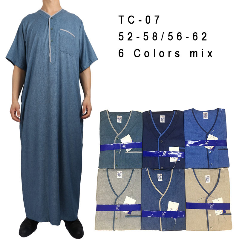 Yiwu Arab factory men's robes explosive Moroccan men V collar short sleeve cotton and linen robe factory wholesale full figure