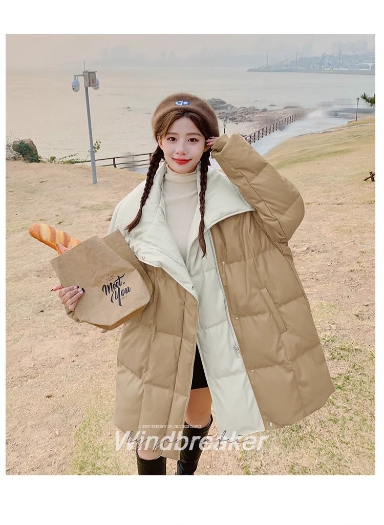 Aguacate verde pato blanco abajo PU piel abajo chaqueta para mujeres estilo mediano largo diseño de nicho sentido influencers estilo explosivo abrigo sin lavado pic 35