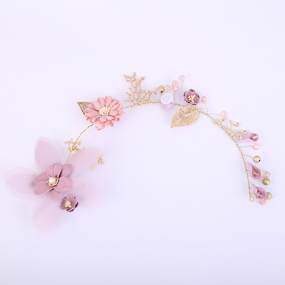 古风汉服发饰流苏发卡女孩公主气质头饰手工编织花环飘带发箍批发详情5