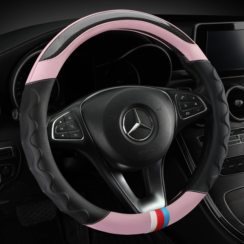 Manufacturers Make A New Set Of Fashion Splicing Four Seasons Available Car Steering Wheel Cover Leather Carbon Fiber Six Colors Application Scenario