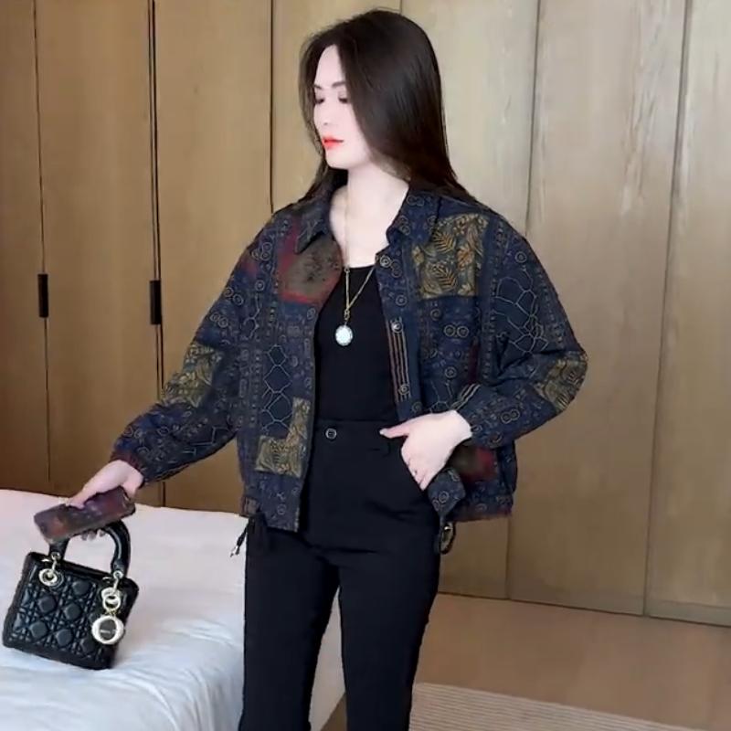 时尚休闲短外套女士春秋新款百搭长袖衬衫宽松时髦中老年开衫上衣详情图2