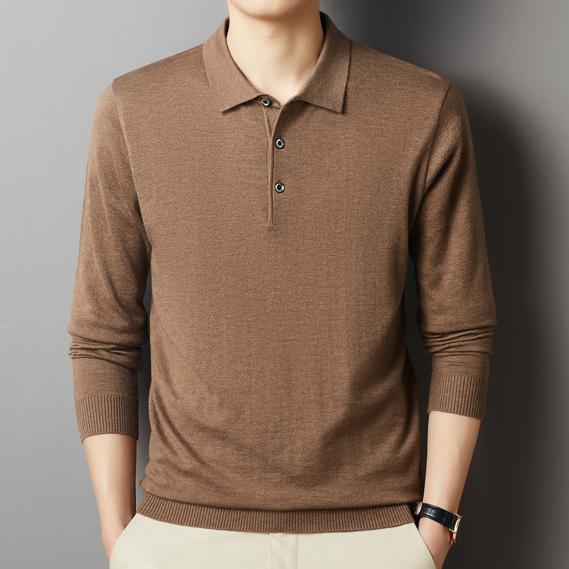 The 2023 autumn new men's long-sleeved knitted sweater, business lapel PoloT T-shirt with classic wool sweater for men