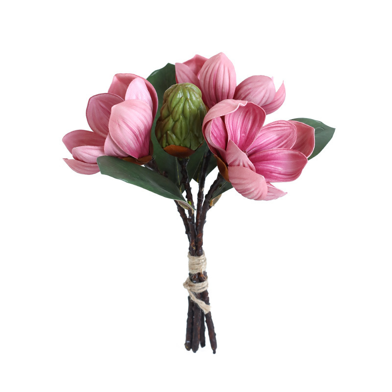 New three-branch magnolia artificial flower potted plants, hand-held magnolia flower shooting props, artificial plant bonsai wholesale Item Picture