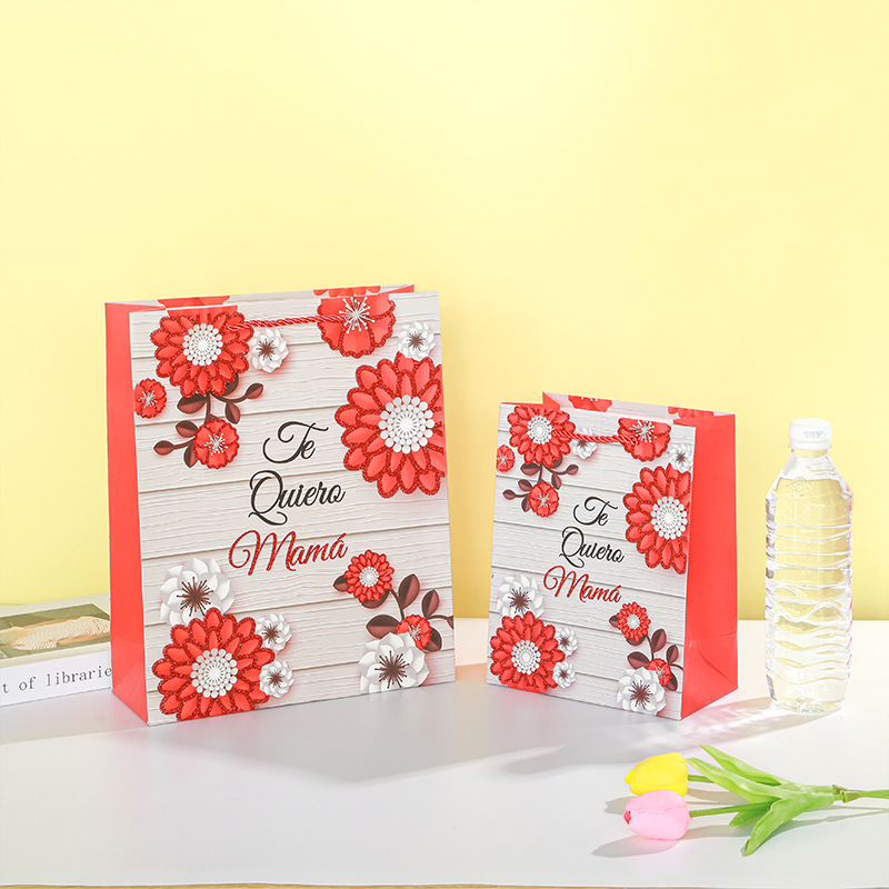 Mother's flower Spanish gift bag, handbag, paper bag, birthday return gift, souvenir packaging bag, South America Application Scenario