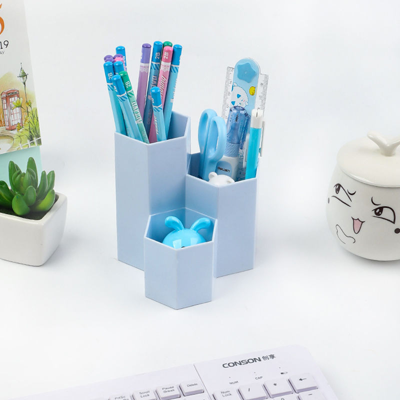 Creative Makeup Brush Lipstick Desktop Storage Box Plastic Diamond Pencil Holder Office Stationery Desktop Accessories Hex Pencil Holder details Picture