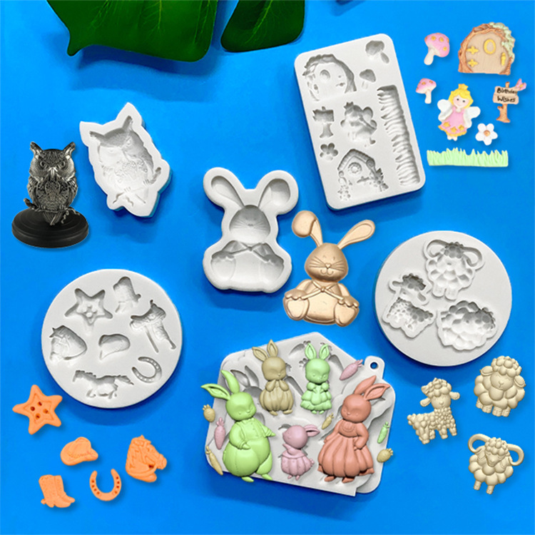 Fondant Forest Animal Farm Silicone Mold Sheep Owl Grinder Easter Bunny Chocolate Mold