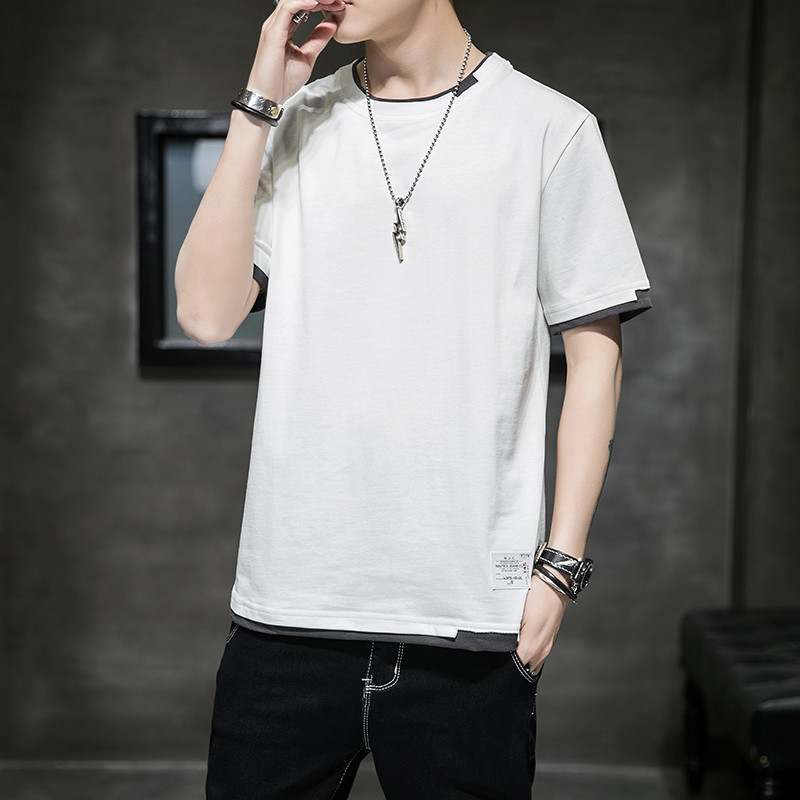 Summer new short-sleeved T-shirt for men, all-cotton men's fashion brand loose half-sleeved base layer, youth casual top for men Specification image