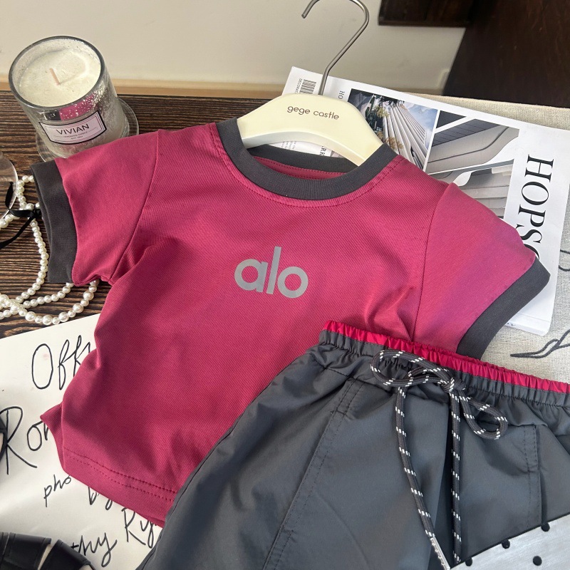 韩版童装2026新款夏季女童拼色字母短袖T恤工装灰色裙裤两件套潮详情5