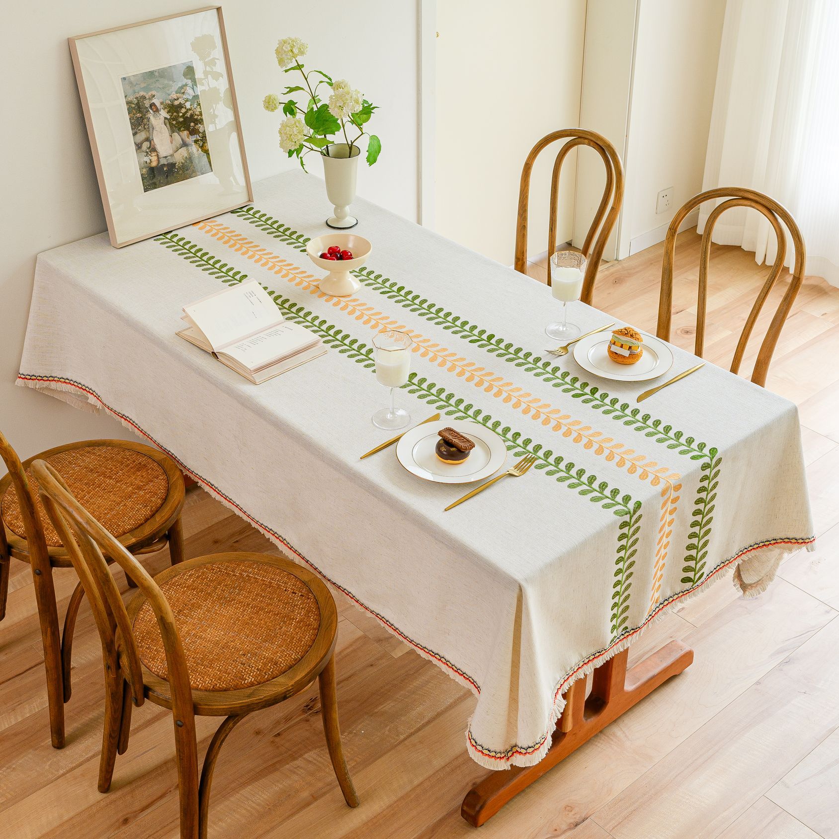 Thickened cotton and linen tablecloth, rectangular coffee table towel, fresh and simple lace flower tassels, modern and simple decorative cover, best-selling product details Picture