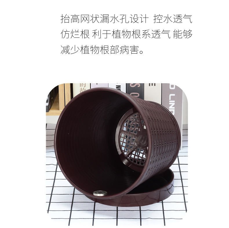 加厚竹编花盆/室内圆形绿萝白底实物图