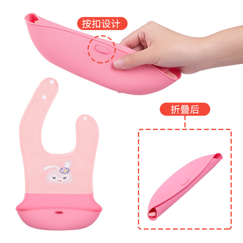 Cute baby silicone rice bag, children's eating bib, children's waterproof bib, food bag, baby drool bag Specification image