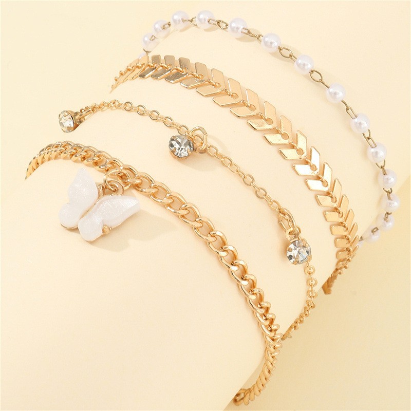 四件套花蝴蝶新潮日韩风个性足饰脚踝时尚脚镯出行游玩脚饰礼物