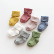儿童袜子冬季新款纯色精梳棉毛圈宝宝袜加厚保暖婴童袜点胶中筒袜