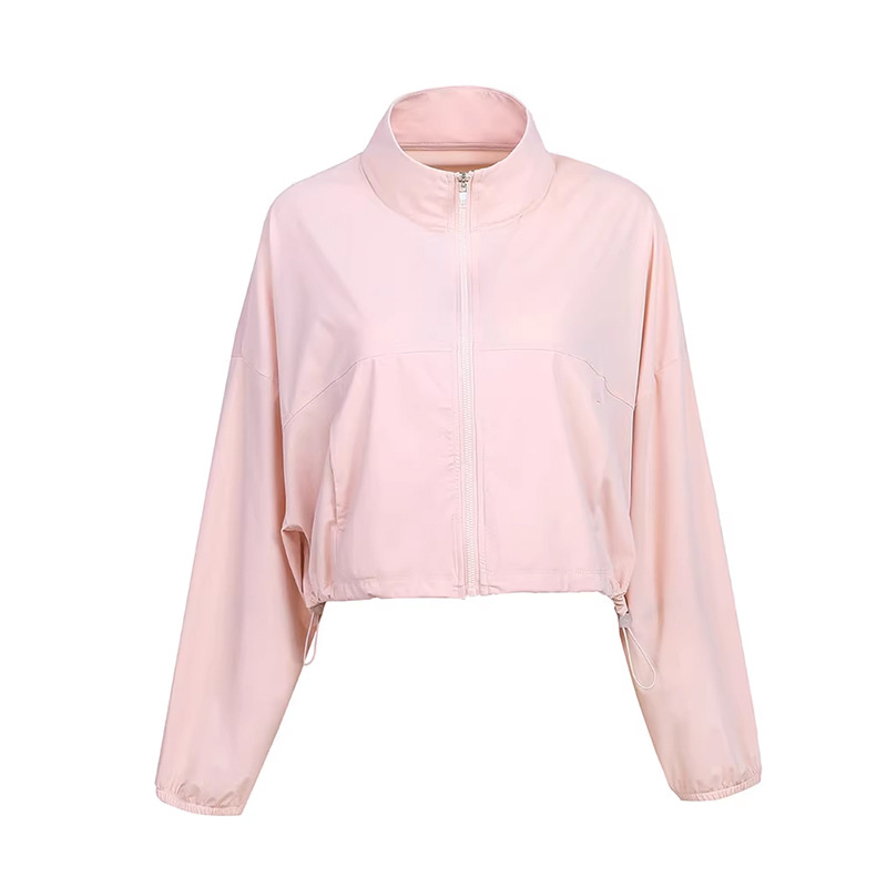 Stand-up collar pocket cool sun-protective jacket, UV-resistant women's outdoor sports and fitness coat, loose and breathable casual top Item Picture