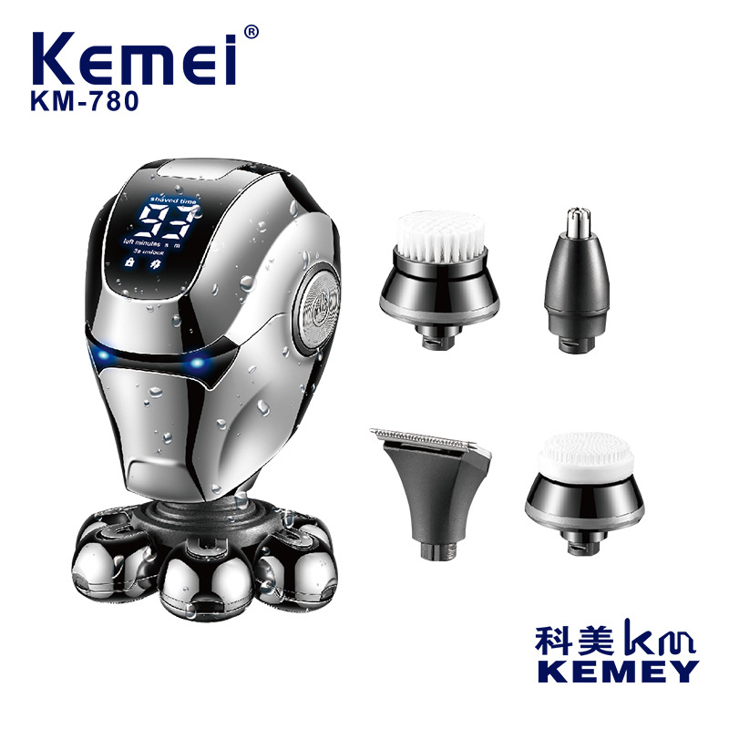 科美/KEMEI新款5合一多功能7刀头剃须刀电量数显ipx5级防水刮胡刀KM-780