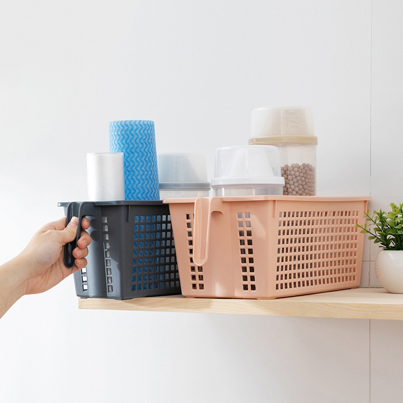 Japanese-style plastic storage baskets, sundries storage frames, desktop snack storage, rectangular storage baskets, kitchen organizing baskets Application Scenario