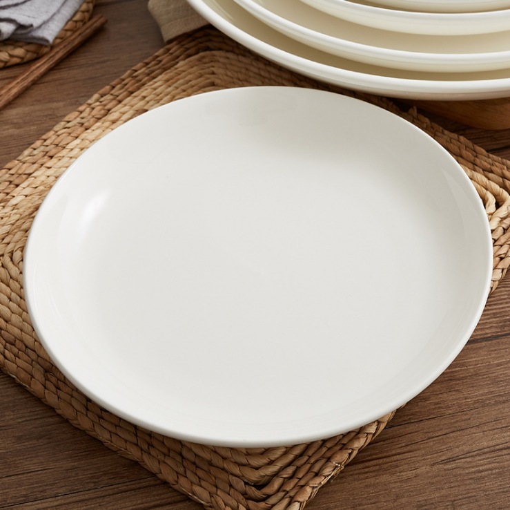 餐厅饭店家用菜盘碟盖饭盘凉皮锣糕盘肠粉盘纯白镁质陶瓷果盘深盘