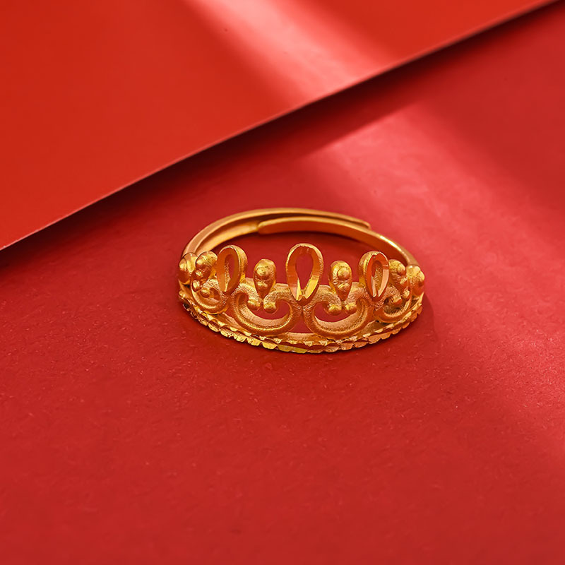 Chuangmei Jewelry 24K gold-plated flower ring, a unique and retro design ring for women, is a wedding ring details Picture