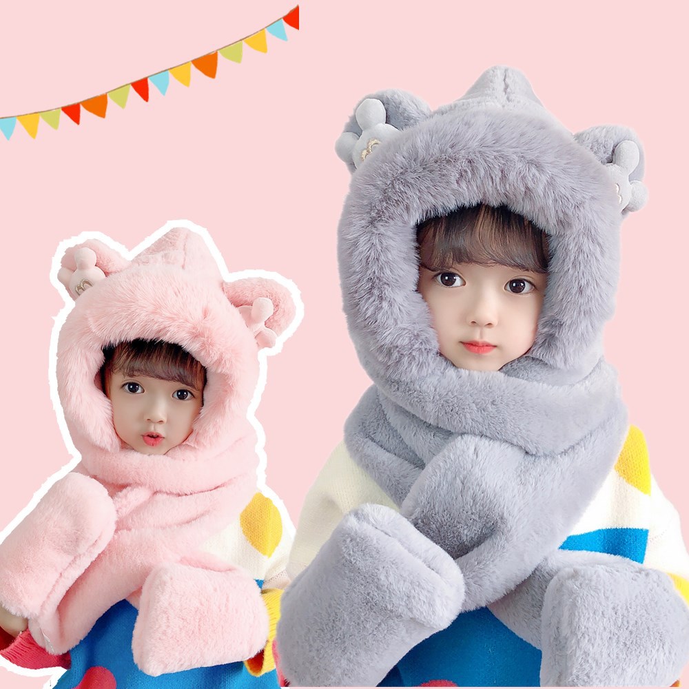 Autumn And Winter New Children's Plush Hat Gloves Scarf Three-Piece Set Of Children's Female Treasure Winter Cute Warm Neck