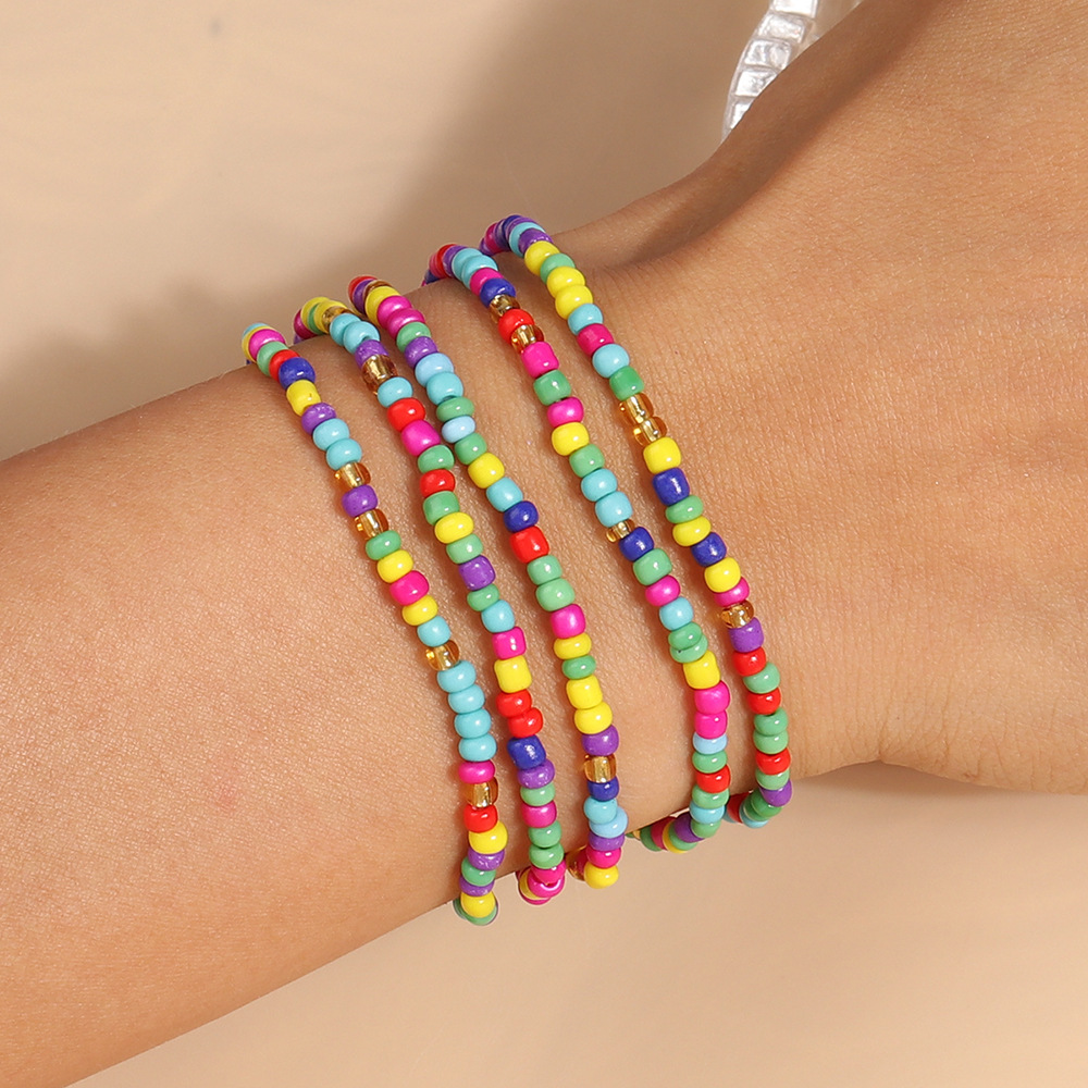 Europe And The United States Foreign Trade Explosive Cross-Border Hot Jewelry Bohemian Wind Rice Bead Bracelet Long Bracelet Simple Handmade Elastic Line Beaded Single Rice Bead Bracelet Couple Gift Jewelry Manufacturers Wholesale Specification drawing