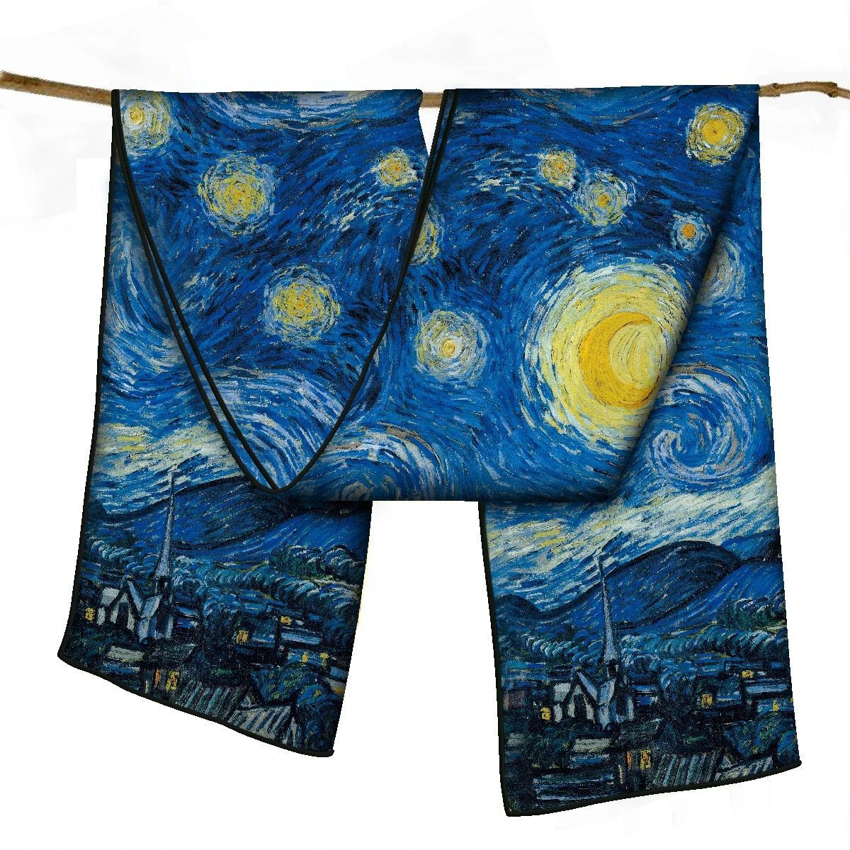 Van Gogh Oil Painting Hand-Rolled Twill Silk Small Scarf Warm Scarf Spring New Gift Mother Shawl details Picture