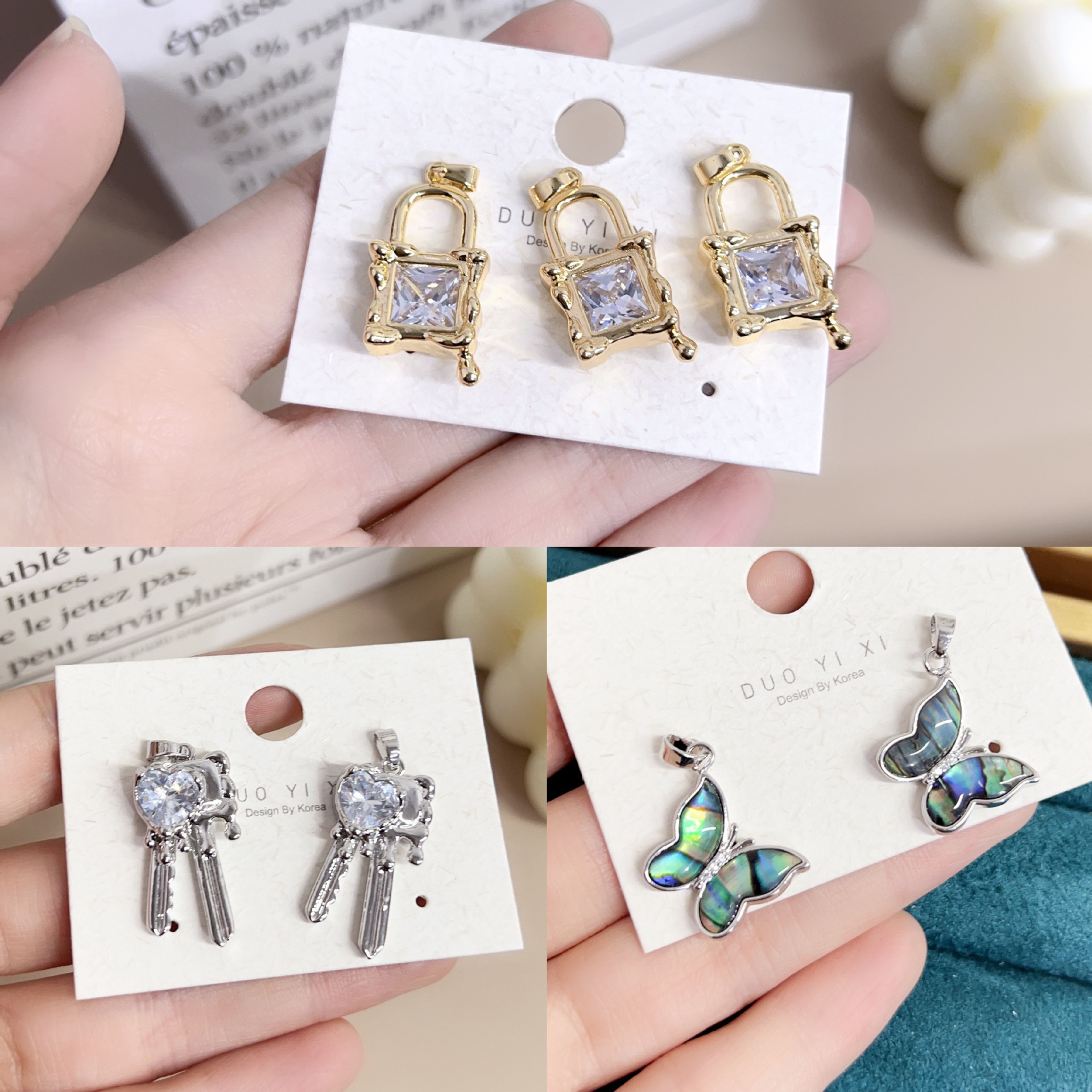 Niche fashion design DIY pendant zircon single hanging accessory key lock butterfly style zircon jewelry accessory