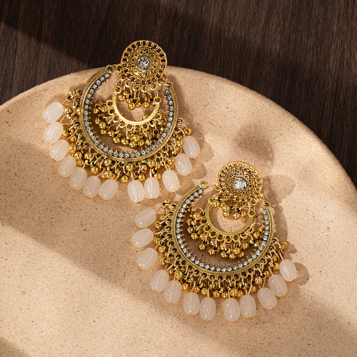 European and American oversized retro earrings, Bohemian exotic style hollowed-out earrings, ethnic style bell tassel earrings for women details Picture