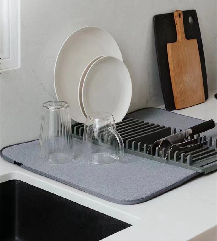 Two-in-one draining rack, kitchen storage rack, countertop storage rack, absorbent pad, multi-functional microfiber placemats Specification image