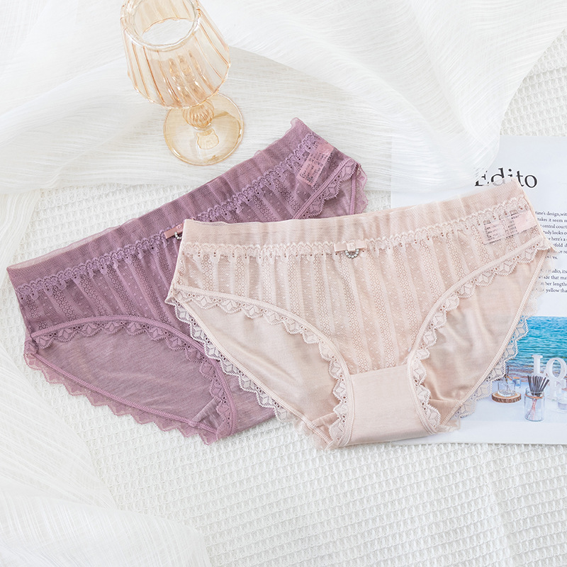 Cross-Border Supply Light Sexy Women's Underwear Hollow Lace Underwear Women's Design Sense Low Waist Briefs Women Cotton Crotch Specification drawing