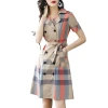 The new women's fashion plaid shirt skirt for summer 2024 is slimming, loose and OL style long-sleeved dress for women in autumn Item Picture