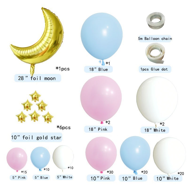 亚马逊跨境 马卡粉蓝气球链套装生日派对用品 大月亮气氛布置用品详情图4