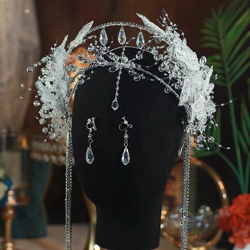 Luxury Crystal Fringe Hair Band Super Fairy White Veil Holy Lady Crown Wedding Dress