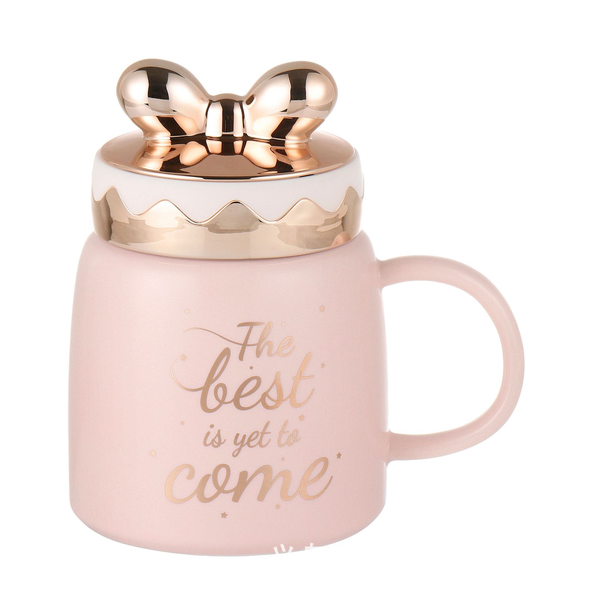 Cute girl cup, creative gold-plated butterfly lid ceramic milk breakfast cup, large-capacity water cup, ladies' gift cup Item Picture