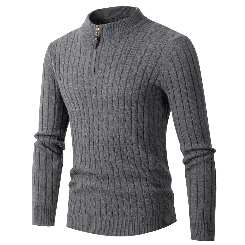 New autumn and winter 2022 foreign trade European and American men's long-sleeved braided semi-high neck zipper knitted sweater men's sweater Application Scenario