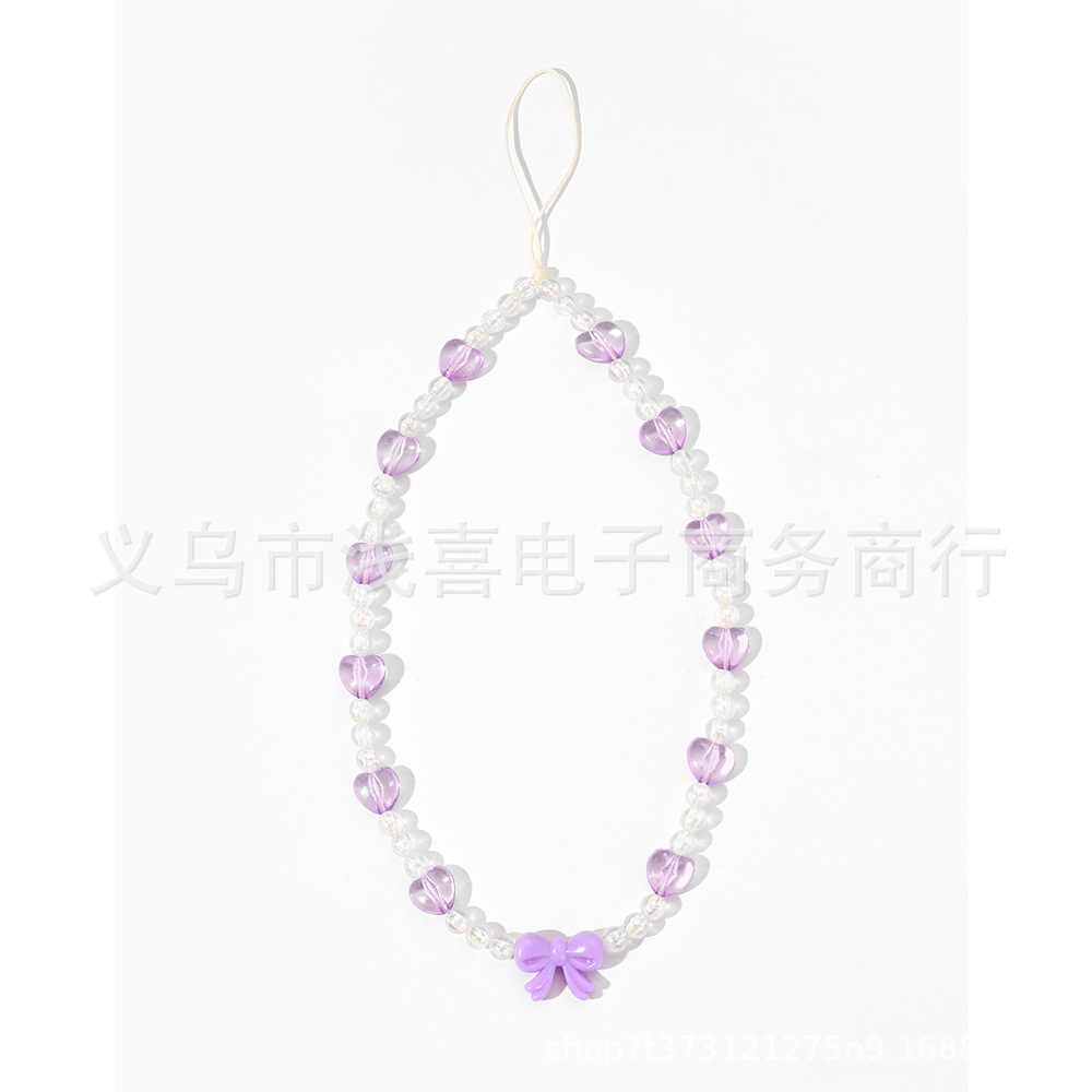 European and American pearl heart-shaped heart mobile phone chain, pink girlish heart diy mobile phone case pendant bracelet, women's mobile phone lanyard Item Picture