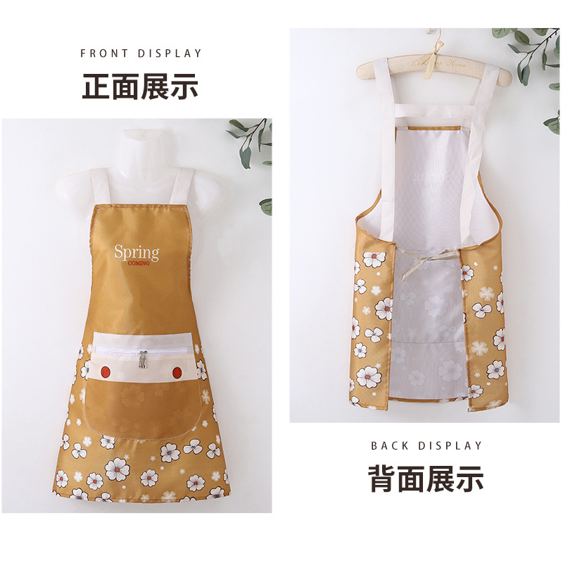 Wholesale Apron Waterproof And Oil-Proof Female Household Kitchen Apron Fashion Korean Version Of Anti-Fouling Work Clothes Waist Specification drawing