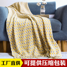 沙发毯针织毯 千鸟格流苏毛线毯子小毛毯 夏季梭织毯美式线毯批发