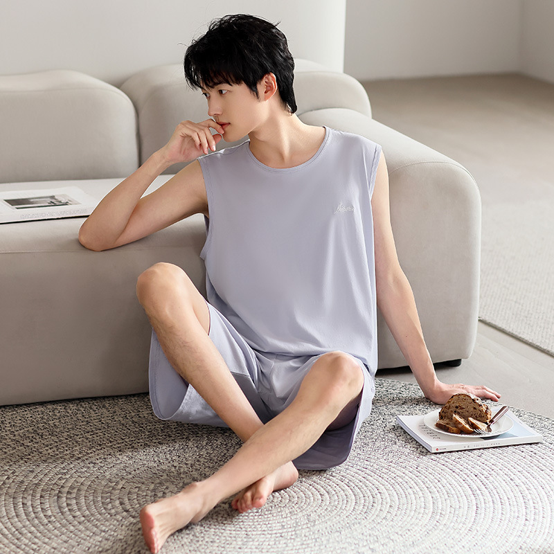 Pajamas for men, summer modal vests, sleeveless shorts, thin and large-sized sportswear, casual summer home wear for outerwear details Picture