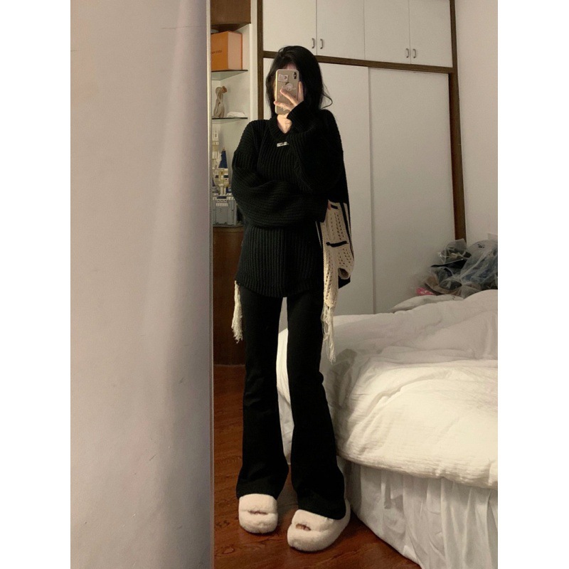 Black slightly flared jeans for women in spring and autumn are versatile. The new high-waisted Korean style slimming flared trousers for spring and summer are trendy Specification image