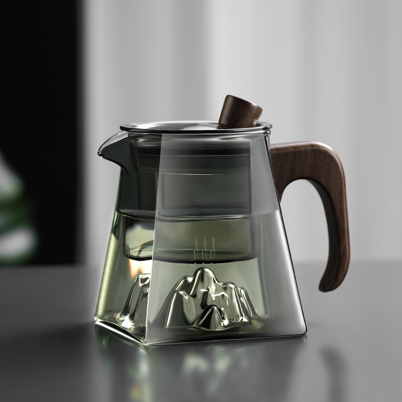 木把观山玻璃泡茶壶耐高温煮茶壶带过滤茶水分离茶壶套装批发