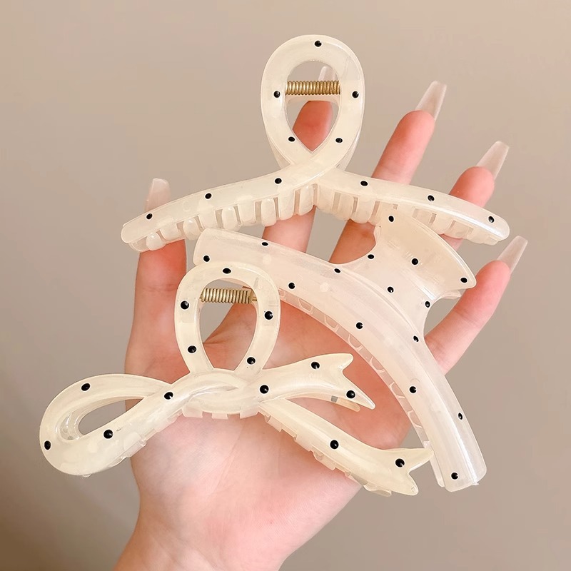 可爱日系波点果冻抓夹女高级感鲨鱼夹后脑勺大号发夹头发夹子头饰