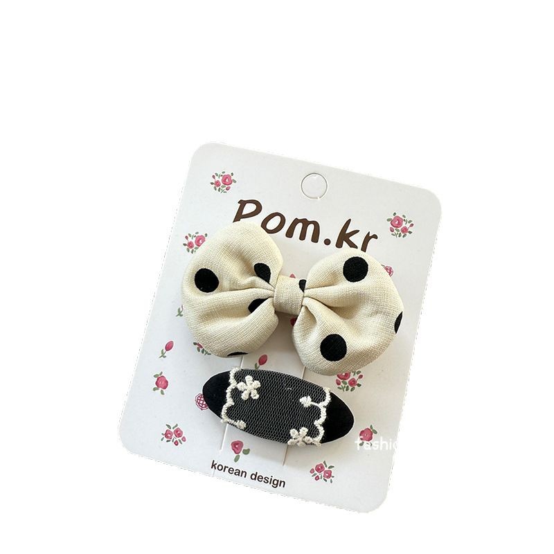 Korean-style fashionable, simple and high-end polka dot handcrafted fabric bow BB hair clip, cute and versatile hair accessory for girls Item Picture