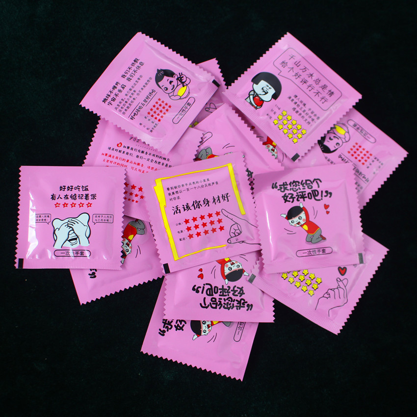 Disposable gloves, individually packaged thickened food and catering, fried chicken, lobster, PE gloves, creative printing log Specification image