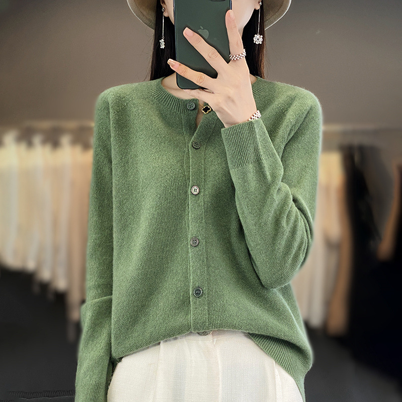100 All-wool knitted cardigan for women's autumn and winter new loose coat, versatile and comfortable sweater trend