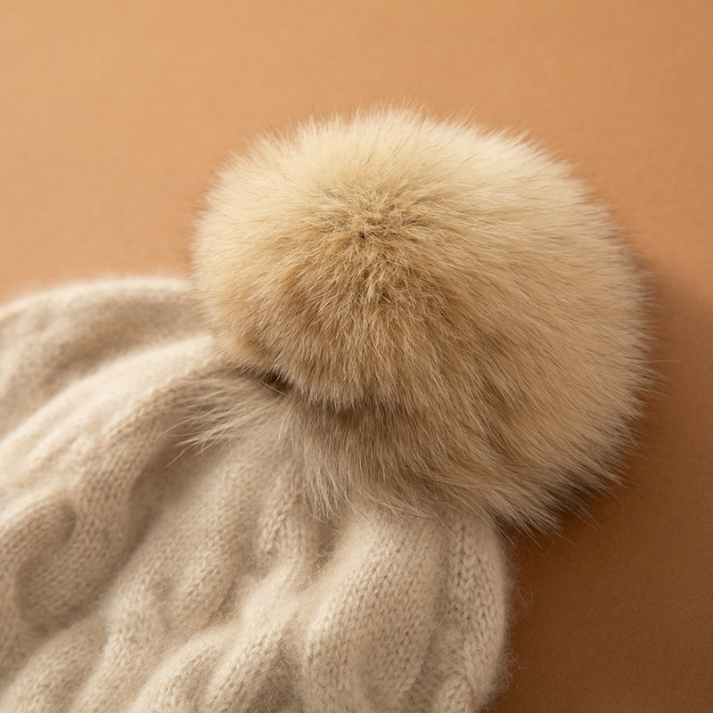 2022 Winter New Style fashionable cashmere hat, women's knitted hat, cashmere braided, popular fox pom-ball hat manufacturer wholesale Item Picture