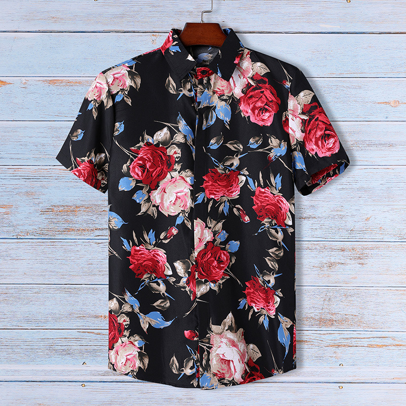 Customized digital printing shirts, heat sublimation transfer men's short-sleeved shirts, trendy no-iron beach short-sleeved shirts, with logo printing available details Picture
