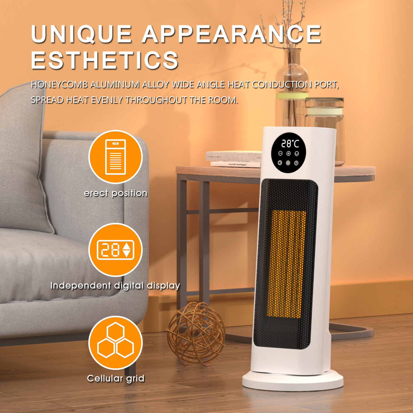 跨境新款取暖器 家用立式暖风机摆风摇头热风机防摔感应静音电暖